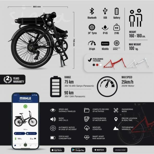 VÉLO DE VILLE PLIANT À ASSISTANCE ÉLECTRIQUE 24" - LEGEND SIENA 13AH ROUGE 5 VÉLO DE VILLE PLIANT À ASSISTANCE ÉLECTRIQUE 24" - LEGEND SIENA 13AH ROUGE – Image 5